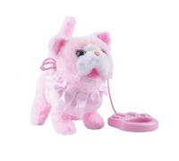 Zxpjkyu Juguete Eléctrico para Gatos Que Caminan, Peluche Electrónico con Correa Que Se Graba, con Bufanda, La, Rosa