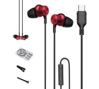 ZXQ Auriculares USB C con Cable, Auriculares Tipo C con Micrófono para Samsung S23 S22 Ultra S21 A53 A54 iPhone 15 Pro iPad Pro Air Mini 6 OnePlus 10 Pixel7 6 Huawei Mate 60 P50 P40 P30 (Red)