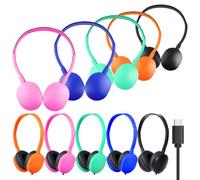 ZXQZYM Paquete de 5 auriculares USB-C para el aula a granel para la escuela, con cable en la oreja