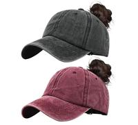 ZXTGBQ 2pcs Gorra de Béisbol Mujer Cola de Caballo, Gorra de Running para Mujer, Gorra Vaquera Vintage, Ponycap de High Messy Bun, Ajustable Buckle, Anti-UV, para Casuales Running Beisbol Tenis Golf