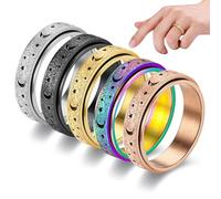 ZXTGBQ 5 Pcs Ansiedad Anillos,Vintage Estrella Luna Giratorios Anillos set de aleación para Mujer Hombres, Estrés Ansiedad Aliviar Antiansiedad Boda Anillo Compromiso, Diámetro 19,9 mm