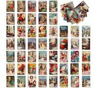 ZXTGBQ 50 Piezas Navidad Tarjetas De FelicitacióN, vintage, invierno Christmas Cards, Postales Navidad con diferentes patrones, Mensaje De Tarjetas, para Saludos Familia, Amigos, Niños