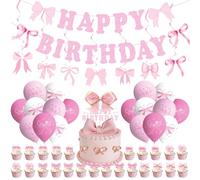 ZXTGBQ Decoración de Fiestas, Globos de Cumpleaño Lazos Party Deco, Decoraciones de Cumpleaños, Kit de Decoración, Banderines, Cake Topper, Toppers, Globos Latex, Feliz Cumpleaño Decoraciónes Mujeres