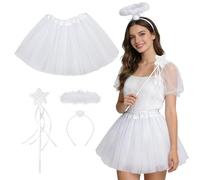 ZXTGBQ Disfraz de Ángel con Falda Tutú de Ángell, Star Magic Wand y Diadema con Halo, Disfraces de Ángel para Niñas, Disfraz Angel Niña, DDisfraz de Hada para Niños, DDisfraz Angelito Niña