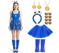 ZXTGBQ Disfraz de Monstruo de las Galletas para Adultos Niña, Diadema de Monstruo de Las Galletas con Peluche Azul Jupe en Tulle Bleu y Ojos Grandes para Halloween, Carnaval, Cosplay