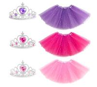 ZXTGBQ Disfraz de Princesa para Niña, Tutu Fiesta de Baile con 3 Corona de Princesa, Falda Tutú, Tutu Elastico Tul 3 Capas 30 CM de Longitud para Danza Rendimiento Fiesta