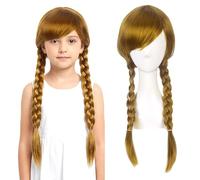 ZXTGBQ Frozen Anna Peluca Marrón Claro para Mujer Doble Trenza Pelucas Peluca Mujeres Carnaval Cosplay