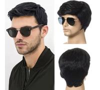 ZXTGBQ Peluca Hombre Pelo Corto, CCorta Pelucas Hombres Carnaval Pelucas Disfraces de Adulto Cosplay Fiesta, Peluca Negro Corta para Hombre, PPeluca Corta de Pelo Sintético Negro para Hombres