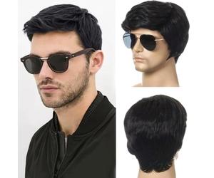 ZXTGBQ Peluca Hombre Pelo Corto, CCorta Pelucas Hombres Carnaval Pelucas Disfraces de Adulto Cosplay Fiesta, Peluca Negro Corta para Hombre, PPeluca Corta de Pelo Sintético Negro para Hombres