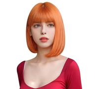 ZXTGBQ Pelucas Cortas Lisas Naranja, Pelucas Corto Bob con Flequillo Lacio Sintética Fibras Shoulder Largo Cabello,30 cm Peluca Corta Ondulada para Chica Disfraz Diario y Fiesta Carnaval