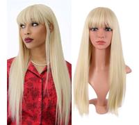 ZXTGBQ Pelucas Mujer, Pelucas Mujer Pelo Natural, pelucas Rubias Con Flequillo, 24 Pulgada/60 cm, Peluca Ombre de Pelo Sintético Natuaral Resistente al Calor, Halloween/Fiesta y Uso Diario