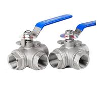 ZXTIIEUF Válvula de Bola de Acero Inoxidable 316L de 3 vías con Puerto en T o en L, Rosca Interna de 1/4", 3/8", 1/2", 3/4", 1", 1-1/4", 1-1/2" y 2".(T Type,DN8)