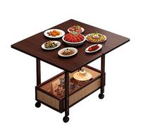 ZXTRYBHD Mesa de Comedor Plegable de Bambú, Mesas Auxiliares con Ruedas, Mesa de té con Almacenamiento Oculto, Mesa de Comedor con Tablero Giratorio para Sala de Estar y Oficina en Casa