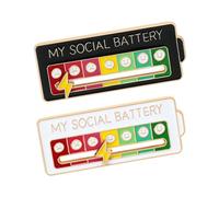 ZXUPIO 2 Piezas Pin de Batería Social, Broche Divertido para Estado de Ánimo Social, Pines Interactivos de Estado de Ánimo para 7 Días, Insignia de Ansiedad para la Salud Mental (Blanco+Negro)