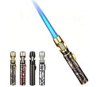 Zxwjddm Encendedor de antorcha de Metal con Cierre de Seguridad, Llama Azul Directa, Encendedor de Llama Azul de butano a Prueba de Viento, Adecuado for Exteriores, Camping, Velas y más.(Metallic2)