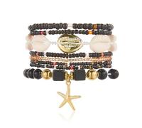 ZXYMHL Juego de pulseras apilables con cuentas de estrella de mar para mujer, diseño de concha elástica, para playa, surfista, joyería para vacaciones de verano, fiesta junto al mar, Medio, Acrílico y