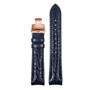 ZXZVRUHMC Correa de reloj curva de piel de cocodrilo de 20 mm y 22 mm compatible con Rolex, Omega, Tissot, IWC y Seiko. Correa de piel suave for hombre.(Blue-Rose Gold Fold,22mm)