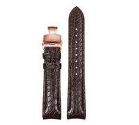 ZXZVRUHMC Correa de reloj curva de piel de cocodrilo de 20 mm y 22 mm compatible con Rolex, Omega, Tissot, IWC y Seiko. Correa de piel suave for hombre.(Brown-Rose Gold Fold,20mm)