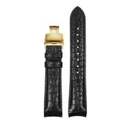 ZXZVRUHMC Correa de reloj curva de piel de cocodrilo de 20 mm y 22 mm compatible con Rolex, Omega, Tissot, IWC y Seiko. Correa de piel suave for hombre.(Black-Gold Fold,22mm)