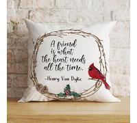 Zyadsinoudor A Friend Is What The Heart Needs - Funda de almohada con diseño de pájaros rojos, corona de flores, funda de almohada con cita de 24 x 24 pulgadas, almohada decorativa para el hogar,