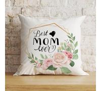 Zyadsinoudor Funda de almohada Best Mom Ever funda de cojín blanca floral corona decorativa almohada hogar algodón lino dicho cita 16 x 16 pulgadas funda de almohada abstracta para sofá cama