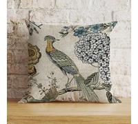 Zyadsinoudor Funda de almohada de estilo asiático, color amarillo y gris, diseño de pájaro chinoiserie, tradicional oriental, 20 x 20 pulgadas, almohada decorativa para el hogar, algodón y lino,