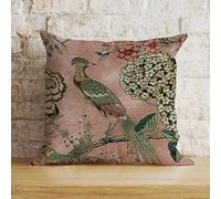 Zyadsinoudor Manor Blush Chinoiserie Bird Throw Pillow Cover Asian Chinese Cushion Cover 18x18 Inch Decorative Pillow Home Cotton Linen Exotic Pillow Cover For Farmhouse Sofa Bed Car