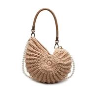 ZYAGH Bolso bandolera con cadena de perlas y concha de caracol, bolso bandolera for mujer tejido a crochet, bolso de mano compacto y elegante.(A-Khaki)