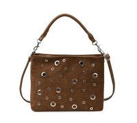 ZYAGH Bolsos de hombro calados con tachuelas for mujer, bolsos de mano tipo patchwork de ante sintético, bolsos tote de lujo con remaches for mujer, bolsos tipo cubo(Coffee)