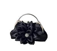 ZYAGH Clutch de satén floral - Bolso de banquete perfecto for vestidos de dama de honor, fiesta con lámina metálica y correa desmontable(Black)