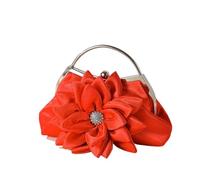 ZYAGH Clutch de satén floral - Bolso de banquete perfecto for vestidos de dama de honor, fiesta con lámina metálica y correa desmontable(Red)