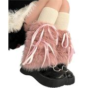 ZYAGH Cuffs Leg Warmers Women Winter Warm Sweet Ribbon Bowknot Plush White Boot Cover Long Socks(Pink)