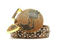 ZYAGH Earth Buckle Rhinestone Belt For Men Hip-hop Punk Style Versatile Pants(Gold,105cm)