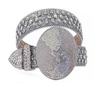 ZYAGH Earth Buckle Rhinestone Belt For Men Hip-hop Punk Style Versatile Pants(Silver,100cm)