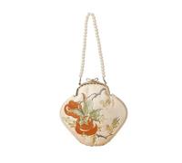 ZYAGH Embroidered Small Square Handbag Vintage Banquet Clutch Tote Bag With Handles(Orange and White)