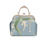 ZYAGH Lily Of The Valley Heavy-duty Embroidered Handbag Vintage Banquet Clutch(Blue)