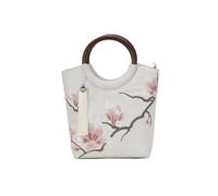 ZYAGH Magnolia Wood Handle Handbag Vintage Style Bucket Bag Embroidered