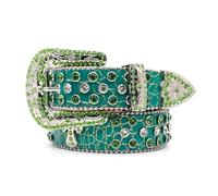 ZYAGH Rhinestone Belt For Men Adorned With A Full Cross Punk-style Niche(Green,105cm)