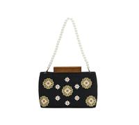 ZYAGH Small Square Handbag/shoulder Bag With Gold Floral Embroidery And Pearl(Black)