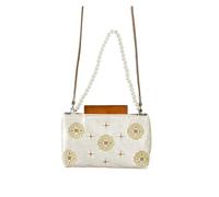 ZYAGH Small Square Handbag/shoulder Bag With Gold Floral Embroidery And Pearl(White)