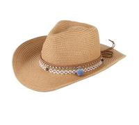 ZYAGH Sombrero De Vaquero Occidental For Mujer Y Hombre, Sombrero De Vaquera De Ala Ancha De Verano, Sombreros De Paja For Playa Y Sol.(Khaki)