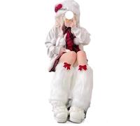 ZYAGH Women Uniform Velvet Burgundy Bow Leg Warmers Calf Fluffy Socks Furry Warmer(40cm white)