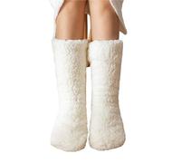 ZYAGH Women's Thickened Cashmere Floor Socks Thermal Velvet Sleep Non-Slip Home Slippers & Leg Warmer(White)
