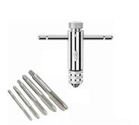 ZYAYNG 1 juego (6 piezas) Juego de llaves soporte grifo trinquete con mango en T plateado ajustable Herramientas mano rosca tornillo máquina M3-M8 Conector métrico Grifo forma Para Bricolaje