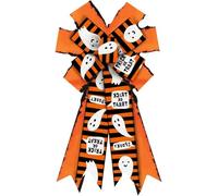 ZYAYNG Lazo De Corona OtoñAl Lazo Grande de Halloween con Tiras Fantasmas Naranjas y Palabras arpillera for Coronas, Adornos for la Parte Superior del árbol decoración hogar para Fiestas En Casa