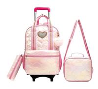 ZYAYNG Mochila Escolar Con Ruedas Schoolbag With Wheels Trolley Bag Set Girls Rolling Backpack For School Bookbags Carry-On Luggage Wheeled Para Viajar(PINK)