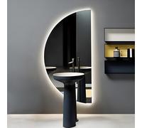 ZYBOWAYL 100/120cm Inteligente Espejo de Baño 3 Temperaturas de Color Ajustable, Media Luna Espejo de Tocador de Pared LED Retroiluminado con Antivaho(Right Cut,80x40cm)