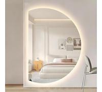 ZYBOWAYL 100/130cm Espejo de Baño LED Regulable 3 Luces de Color, Semicircular Antivaho Espejo de Pared con Botón Táctil a Prueba de Explosiones(Left Cut,120x80cm/47x32)