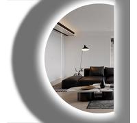 ZYBOWAYL 100/130cm Espejo de Baño Regulable 3 Luces de Color, Espejo de Vanidad Retroiluminado Antivaho Media Luna, Espelho Decorativos Inteligente(Right Cut,120x80cm/47x32)