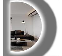 ZYBOWAYL 100/130cm Espejo de Baño Regulable 3 Luces de Color, Espejo de Vanidad Retroiluminado Antivaho Media Luna, Espelho Decorativos Inteligente(Left Cut,90x60cm/35x24)